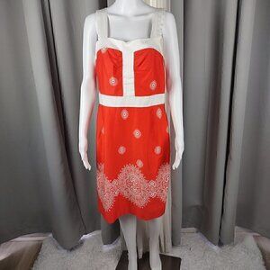 Cato Women's Orange And White Cotton Blend Midi Dress. Size 16